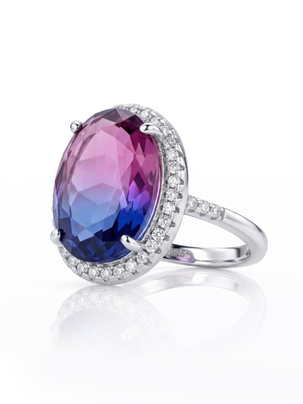 Pink & Purple Oval Gemstone Ring, real 925 Sterling Silver Charmed Aroma